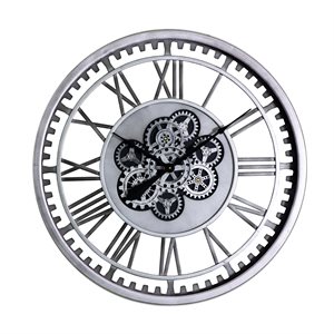 Silver Framed 32" Round Gear Clock